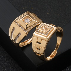 New Copper Plated Real Gold Micro Inlaid Zircon Geometric Men's Opening Ring