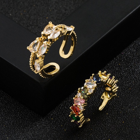 Mode Kupfer Reales Gold Überzogen Farbe Zirkon Frauen Ring's discount tags