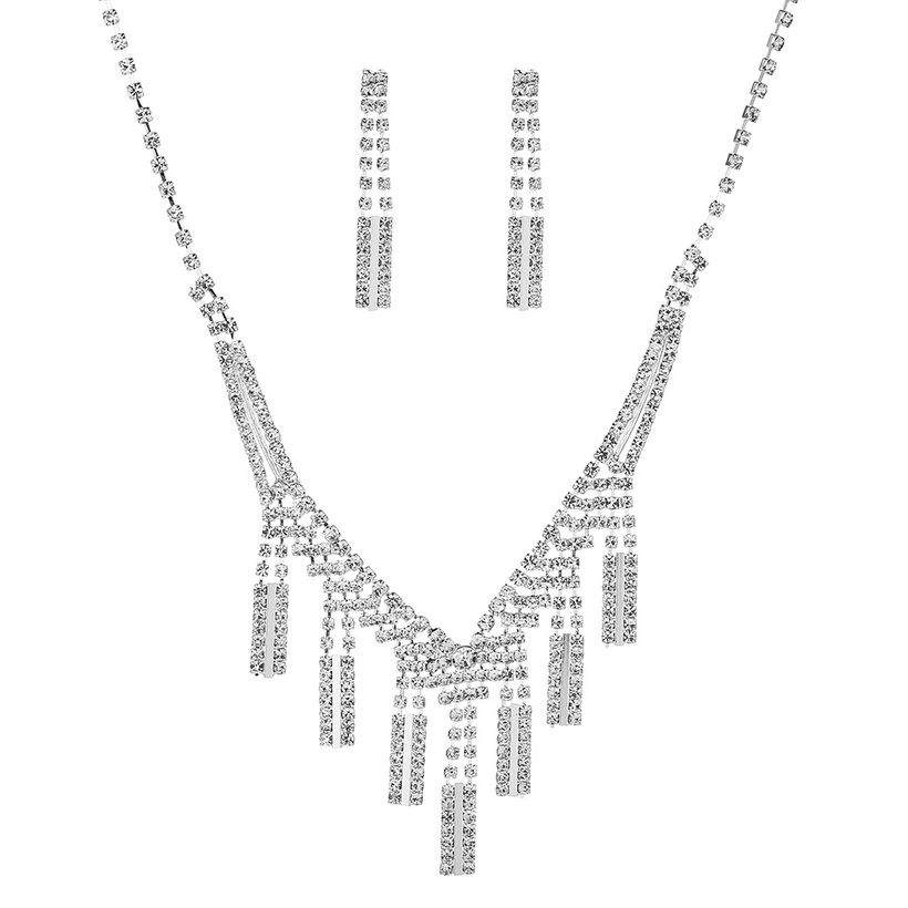 Bijoux Fantaisie Parures Bijoux | Nouveau Nuptiale Ornement Plein Diamant Ensemble Femmes De Gland Multicouche De Cuivre Collier - IS33201