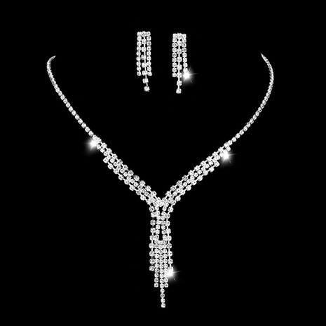 New Fashion Rhinestone Quartz Necklace and Earrings Wedding Accessories's discount tags