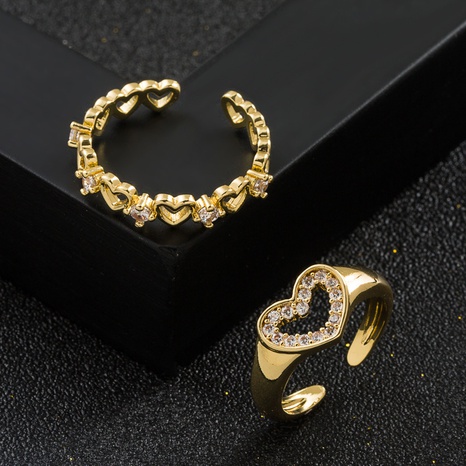 Mode Kupfer-Überzogene Gold Micro-Intarsien Zirkon Herz Ring's discount tags