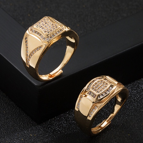 Fashion New Copper Plated Real Gold Micro Inlaid Zircon Hip Hop Opening Adjustable Ring's discount tags