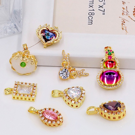 Korean Fashion Copper Plating 18K Real Gold Micro Inlaid Geometric Zircon Pendant Accessories Wholesale's discount tags