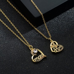 European and American Fashion Love Necklace Brass Color Zircon Mother's Day Love Heart-Shaped Mom Pendant Clavicle Chain