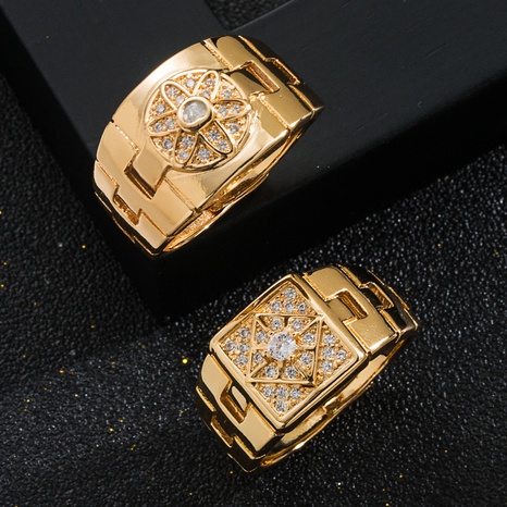 Mode Geometrische Kupfer-Überzogene Gold Intarsien Zirkon herren Ring's discount tags