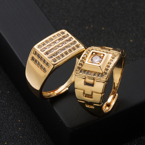 Fashion New Style Men's Copper Gold-Plated Micro Inlaid Zircon Geometric Tail Ring's discount tags