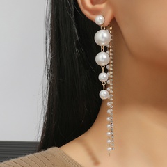 Fashion Popular Ornament Rhinestone Tassel Pearl Stud Earrings