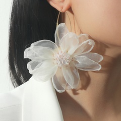 Fabric Lotus Flower Crystal Ear Hook