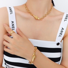 Fashion Choker Iron Suction Design Handshake Action Stainless Steel Plated 18 Gold Bracelet Necklace