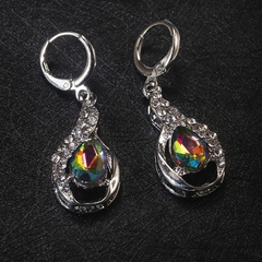 Foreign Trade Wish Colorful Topaz Rhinestone Earrings Female European and American Water Drop-Shaped Earrings Ear Clip Ear Rings