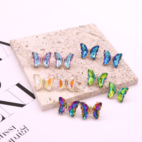 Mode Bunte Kristall Fee Schmetterling Kupfer Stud Ohrringe's discount tags