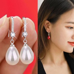 Cross-Border Sold Jewelry Wish Amazon AliExpress EBay Oval Pearl Earrings Korean Long Red Bridal Earrings