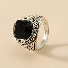 Vintage Engraving Wide Brim Black Onyx Ring