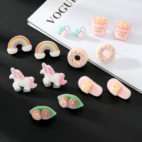 New Creative Cute Resin Unicorn Cartoon Rainbow Earrings's discount tags