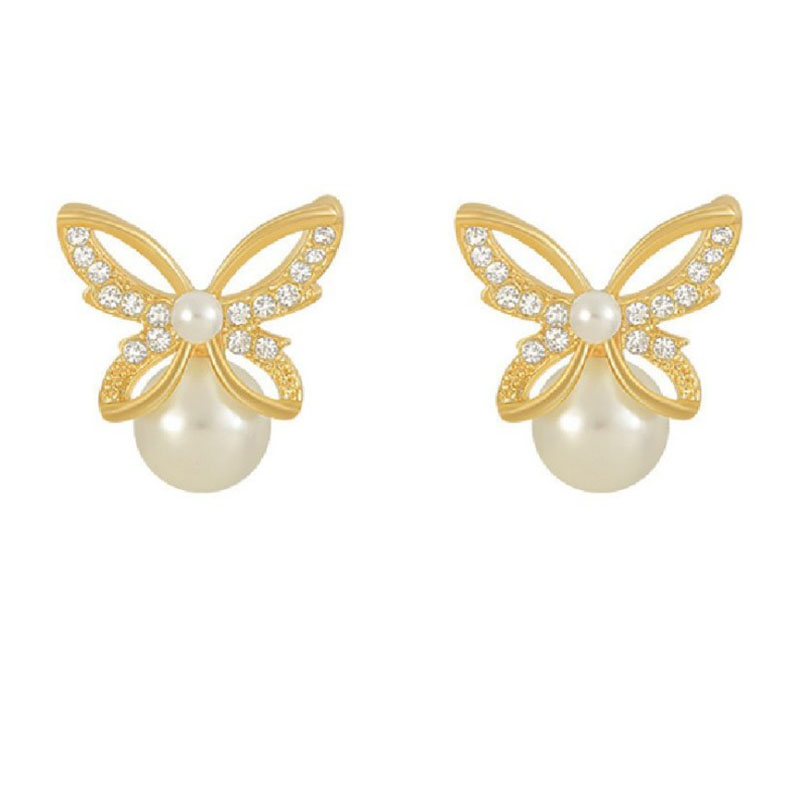 Japanese and Korean New Hollow Butterfly Studs Simple Graceful Pearl ThreeDimensional Butterfly Studs Korean Style Hot Selling Earringspicture4
