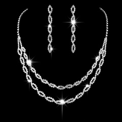 Fashion New Bridal Ornament Diamond Double-Layer Horse Eye Necklace Earrings Wedding Set