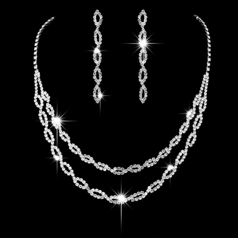 Mode Neue Braut Ornament Diamant Doppel-Schicht Pferd Auge Halskette Ohrringe Hochzeit Set's discount tags