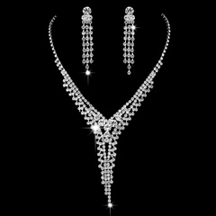 New Shiny Crystal Rhinestone Copper Necklace Earrings Wedding Bridal Set