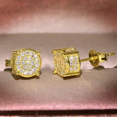 Wish Popular round Four Diamonds Micro Rhinestone Female Stud Earrings Simple Fashion Item Jewelry Ear Rings Factory Wholesale