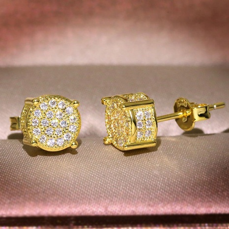 Deseo Popular redondo cuatro diamantes Micro diamantes pendientes de mujer Simple artículo de moda joyería anillos de oreja fábrica al por mayor's discount tags