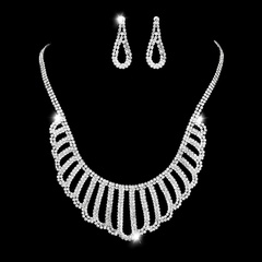 New Glossy Diamond Pendant Copper Necklace Earrings Wedding Jewelry Set