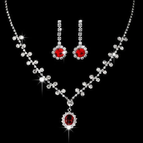 Nouveau mariage bijoux ruby pendentif boucles d'oreilles collier 2 pièces ensemble's discount tags