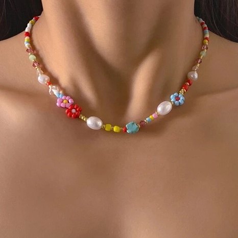 Mode Regenbogen Blume Legierung Halskette Weiblichen Retro Perle Kragen's discount tags