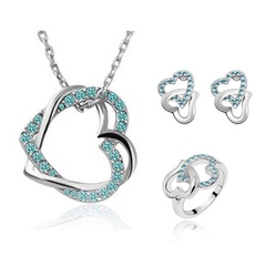 Heart-shaped Jewelry Heart-shaped Full Diamond Necklace Earring Ring Three-Piece Set