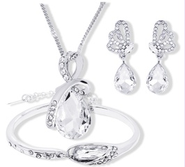Crystal Angel Tears Set Water Drop Necklace Butterfly Tear Stud Earrings Glass Shoes Bracelet