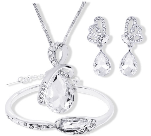 Crystal Angel Tears Set Water Drop Necklace Butterfly Tear Stud Earrings Glass Shoes Bracelet's discount tags