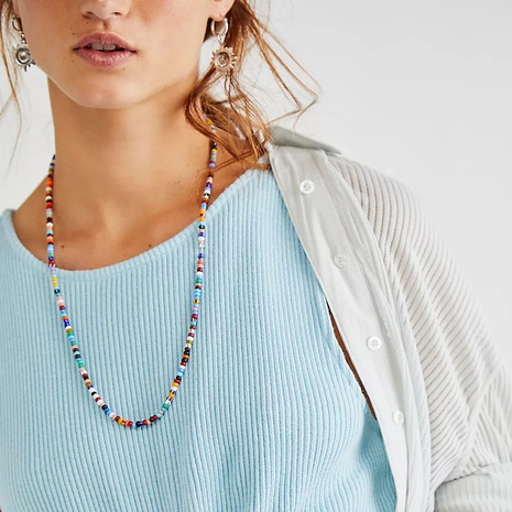 Collar apilado de doble capa femenino con cuentas de color hecho a mano de moda's discount tags