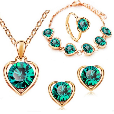 Fashion wholesale crystal allioy heart-shaped necklace earrings ring bracelet four-piece set's discount tags