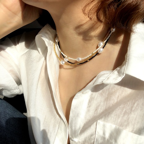 Mode Handgemachte Perlen frauen Neue Regenbogen Farbe Perle Legierung Halskette's discount tags