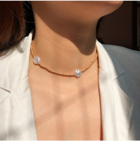 Ornament runde Perle Choker Legierung Halskette Mode Gold Farbe's discount tags