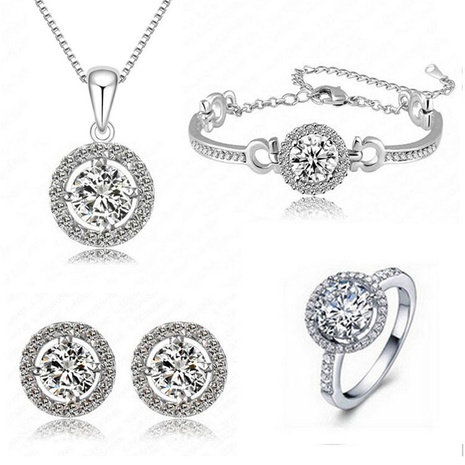 Fashion Round Rhinestone Pendant Bracelet Alloy Earrings Necklace Suit's discount tags