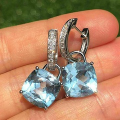 Fashion New Inlaid Light Blue Square Zircon Copper Earrings Valentine's Day Gift