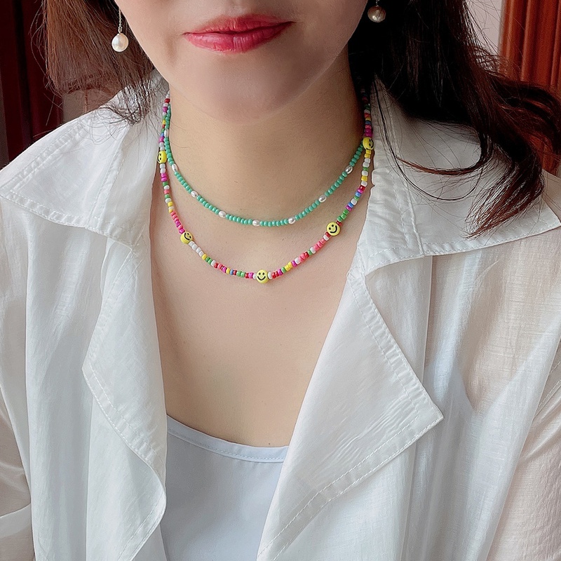 Pastoralen Farbe Kristall Handgemachte Perlen Weichen Keramik Smiley Legierung Halskette