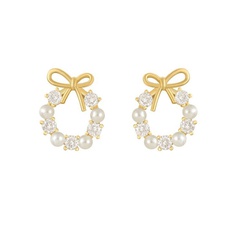 Graceful and Petite Bowknot Pearl Silver Stud Earrings Women's New Fashion Earrings Internet Celebrity Exquisite Korean Earrings