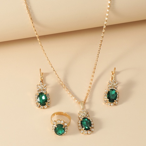 Diamante gema Oval conjunto colgante collar pendiente anillo's discount tags