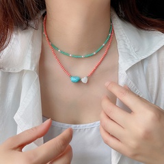 Main de mode Perles En Forme de Coeur Cristal Alliage Collier Non-Fading Turquoise