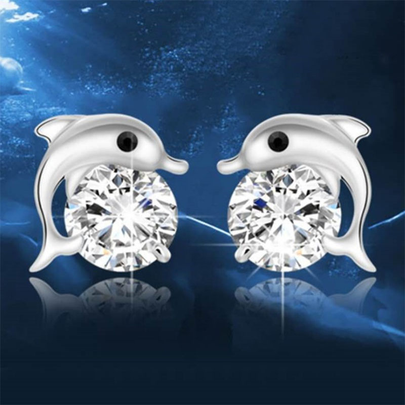 Fabrik Direkt verkauf Wish Amazon Ali Express eBay beliebte japanische und koreanische einfache Delfin Diamant Zirkon Ohr stecker Ohrringepicture2