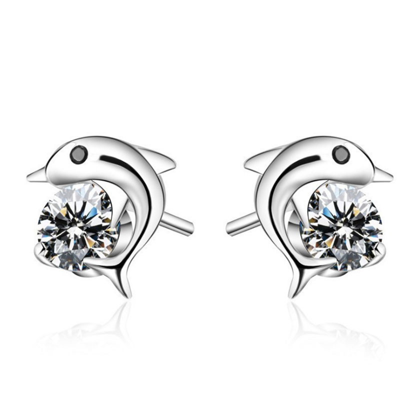 Fabrik Direkt verkauf Wish Amazon Ali Express eBay beliebte japanische und koreanische einfache Delfin Diamant Zirkon Ohr stecker Ohrringepicture3