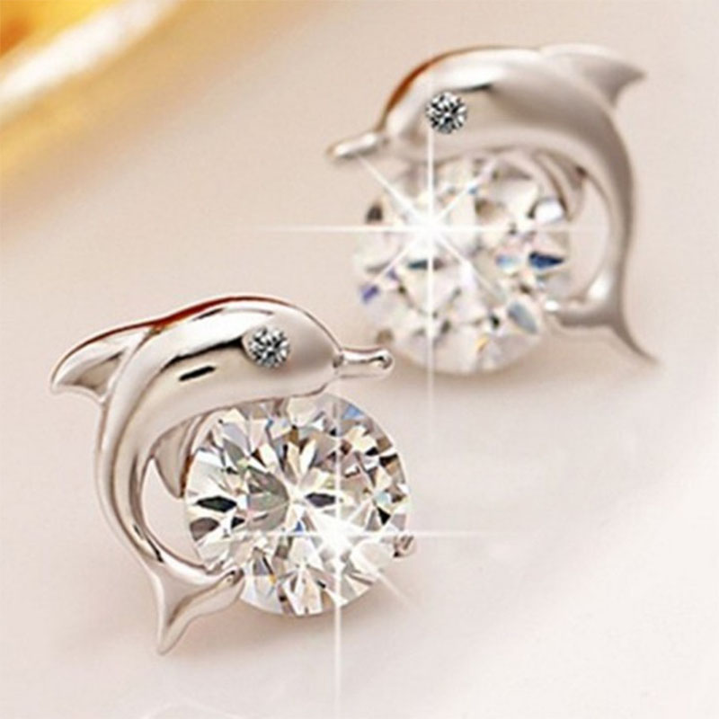Fabrik Direkt verkauf Wish Amazon Ali Express eBay beliebte japanische und koreanische einfache Delfin Diamant Zirkon Ohr stecker Ohrringepicture4