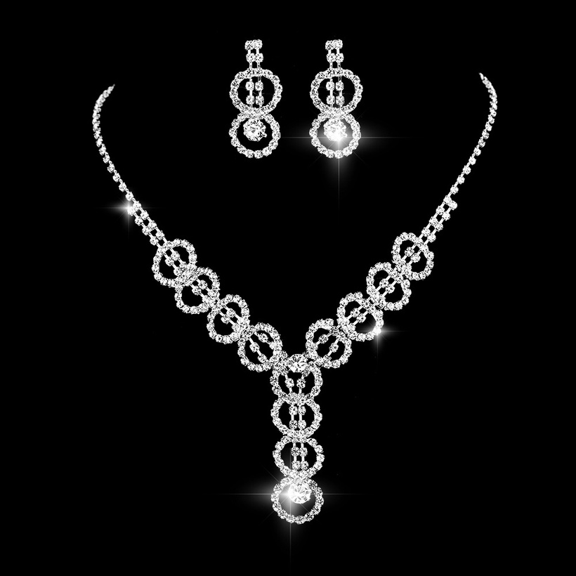 Bijoux Fantaisie Parures Bijoux | Mode Rond Plein De Diamants De Mariage Banquet De Cuivre Collier Ensemble - QK32258
