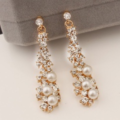 Korean Style Fashionable Noble Bridal Earrings Long Super Shiny Diamond Pearl Stud Earrings Female Temperament Water Drop Pearl Stud Earrings