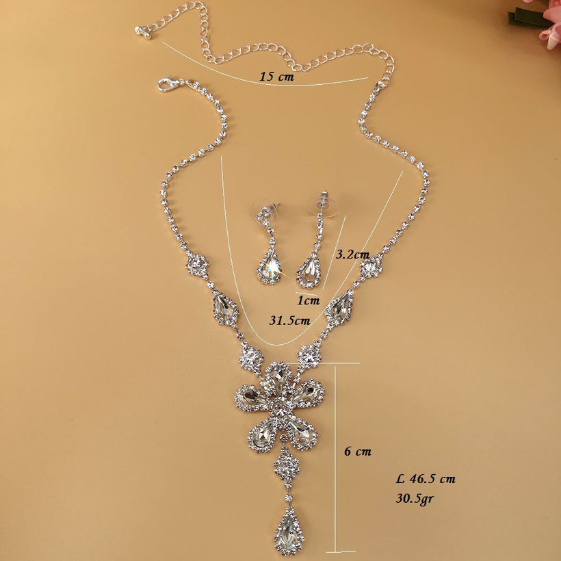 Bijoux Fantaisie Parures Bijoux | Nouveau Mariage Strass Quartz Incrust Cristal De Cuivre Ensemble Collier Boucles Doreilles - KF65215
