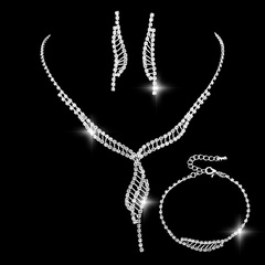 Mariée de mode Plein Diamant De Cuivre Collier Boucles D'oreilles Bracelet Trois-Pièce Ensemble