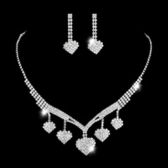 Fashion Ornament Wholesale Brand New Silver Fully Jeweled Loving Heart Wedding Party Women's Accessories Bridal Jewelry Necklace Set