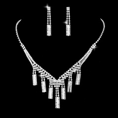 New Bridal Ornament Full Diamond Set Women's Tassel Multi-Layer Copper Necklace