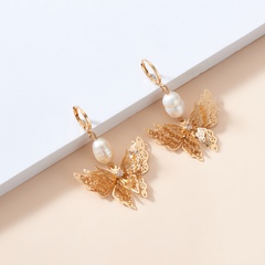 new hollow butterfly shaped baroque pearl gold-plated diamond earrings